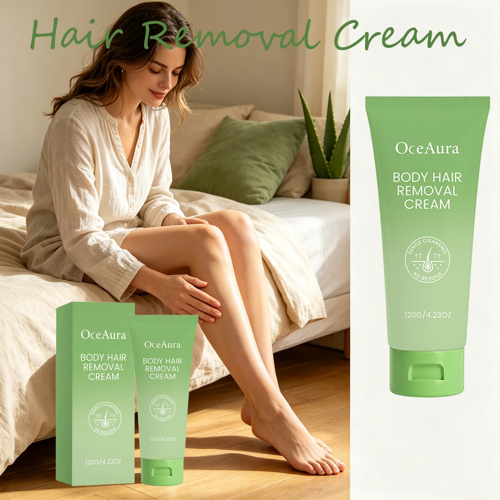 OceAura Hair Removal Cream Plant Mild Formula Gentle Depilation Deep Hydration Soothing Body Depilatory Cream for Sensitive Skin