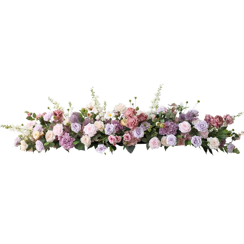 Artificial Multicolor Roses Flower Runners Hanging Garden Decoration Outdoor Wedding Table Centerpiece Hanging Flower Row