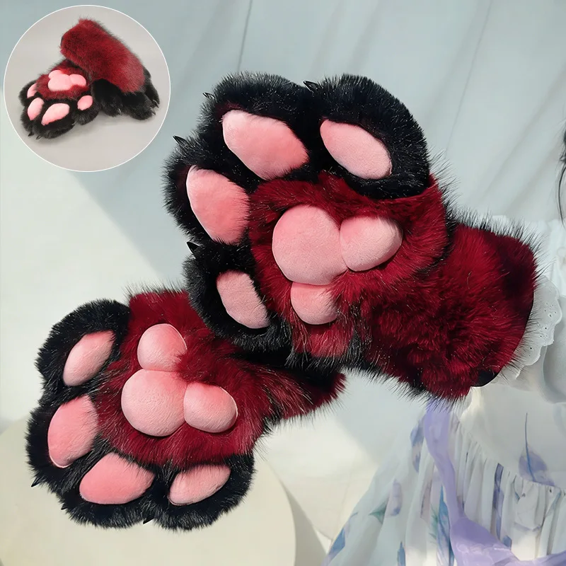Fur set animal claw gloves with squeaking sound plush fur animal claw gloves with resin claws for role-playing and stage perform