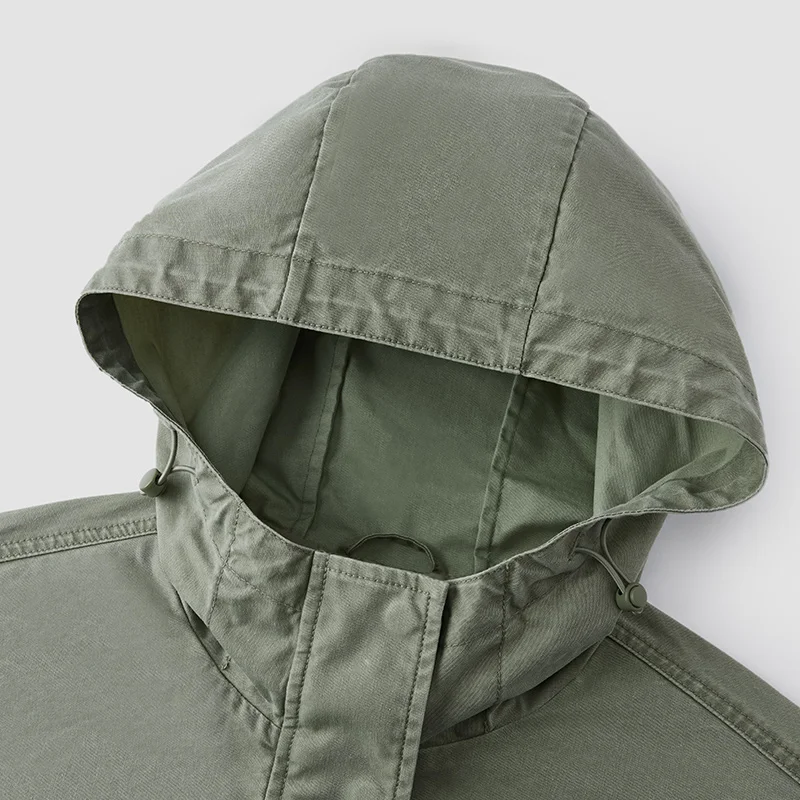 Women's Hooded Mid-Length Denim Jacket - Loose Fit, Cinched Waist