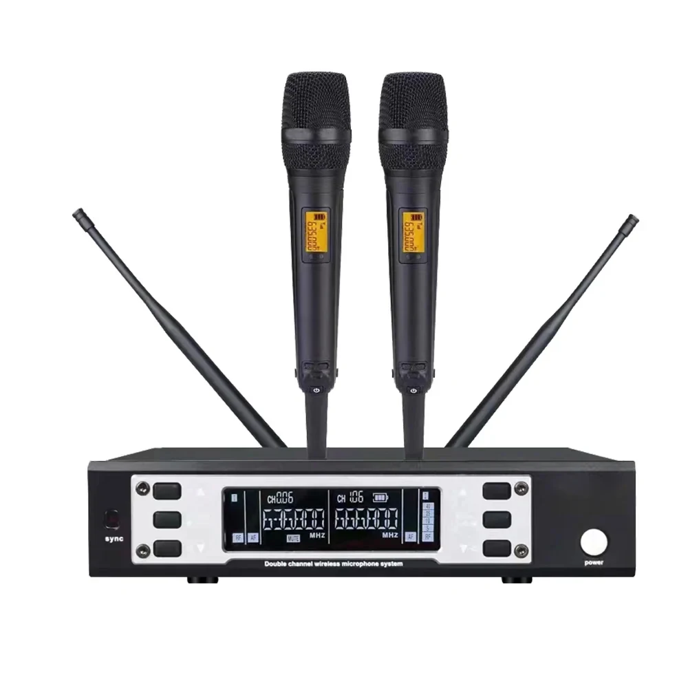 Wireless microphone 2-channel UHF adjustable frequency suitable for audio mixer amplifier speaker school teaching family Karaoke