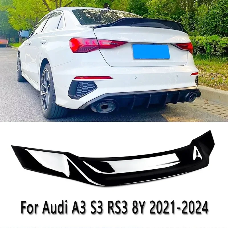 

For Audi S3 A3 RS3 8Y Sedan 2021-2024 Sedan Car R Style Rear Trunk Boot Roof Lip Spoiler Splitter Wing Car Accessories Tuning