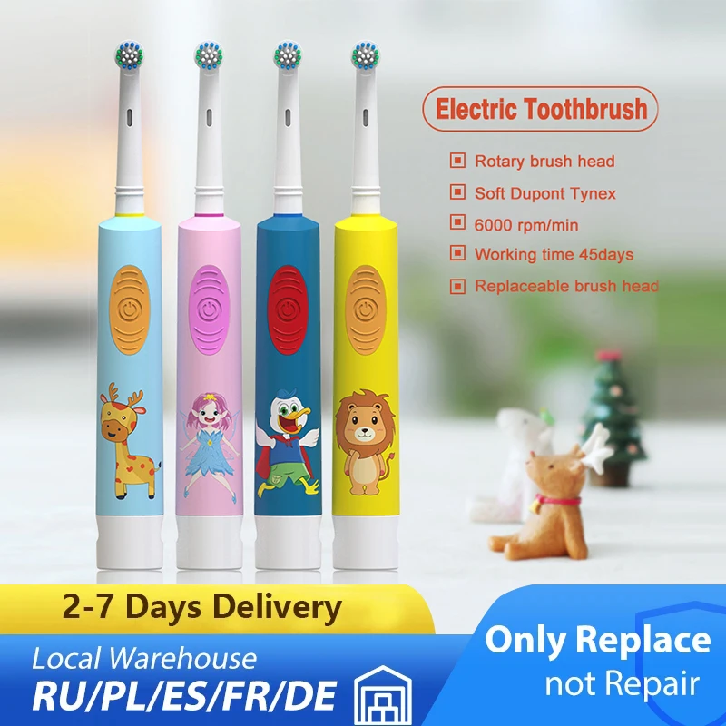 Electric Toothbrush Rotation Clean Teeth Waterproof Cartoon Tooth Brush With 1 Extra Replacement Heads Teeth Whitening Cleaning