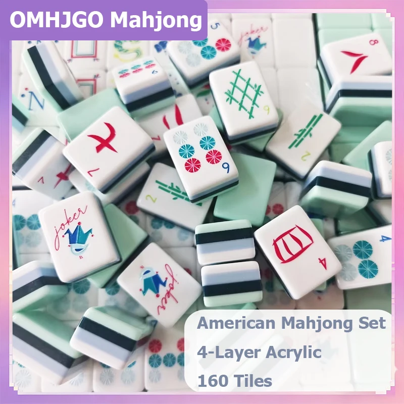 Hot Selling American Mahjong Tile Premium Mahjong Set 4-Layer Acrylic Engraved Pale Turquoise Mah Jongg for Family Entertainment