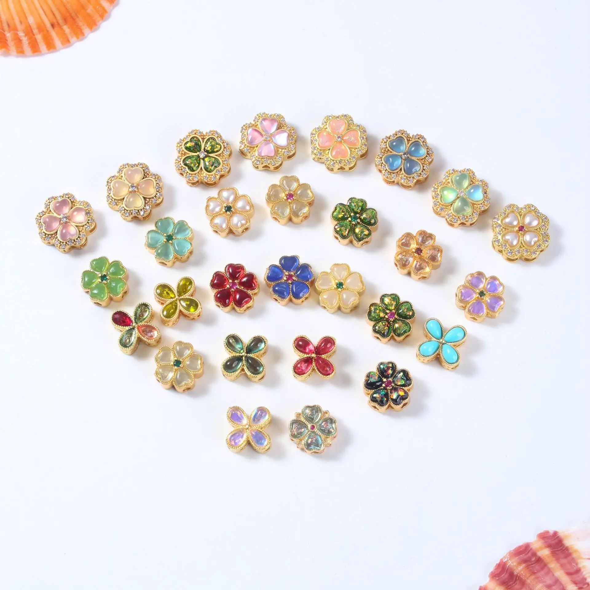 

8pcs Copper Plated Gold Inlaid Zircon Hollow Five-petal Flower Multi-pass Beads DIY Necklace Bracelet Jewelry Accessories Beads
