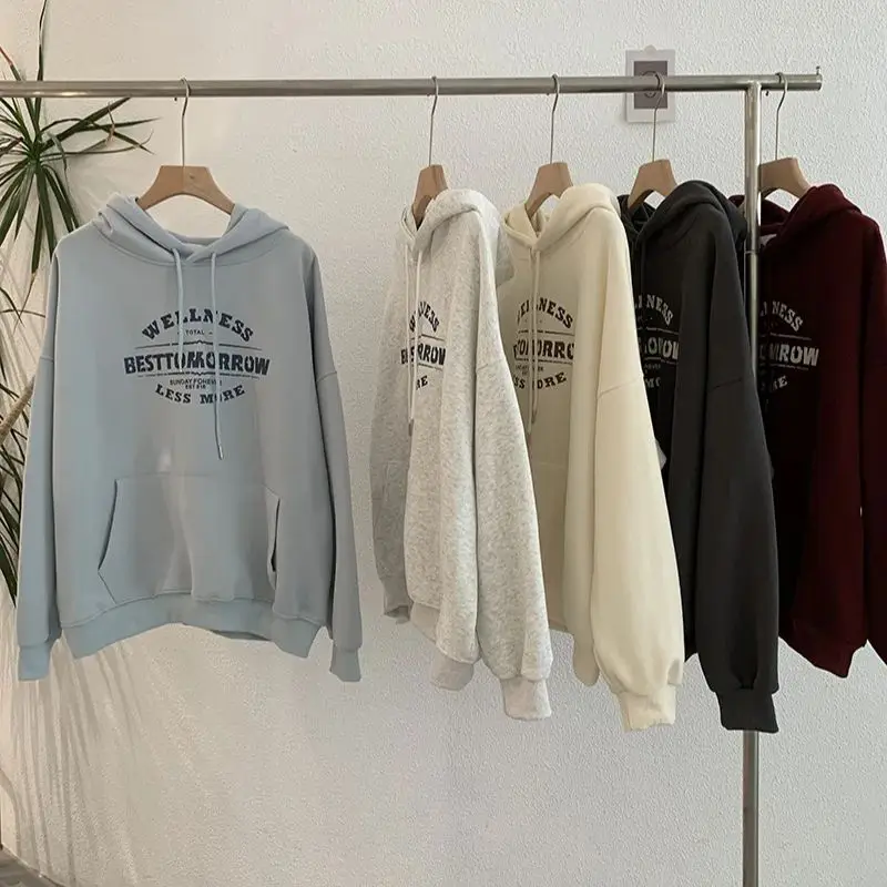 

2024 new autumn Korean style hooded loose long-sleeved sweatshirt women letter printed top trendy winter sweatshirt