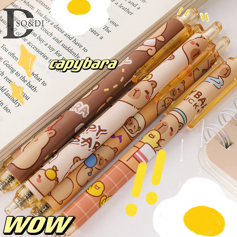 6 Stück Kawaii Capybara Gel Pen Set schwarz blau Tinte schnell trocknende niedliche Presse Gel Stifte ästhetische Schreibwaren Schule Bürobedarf