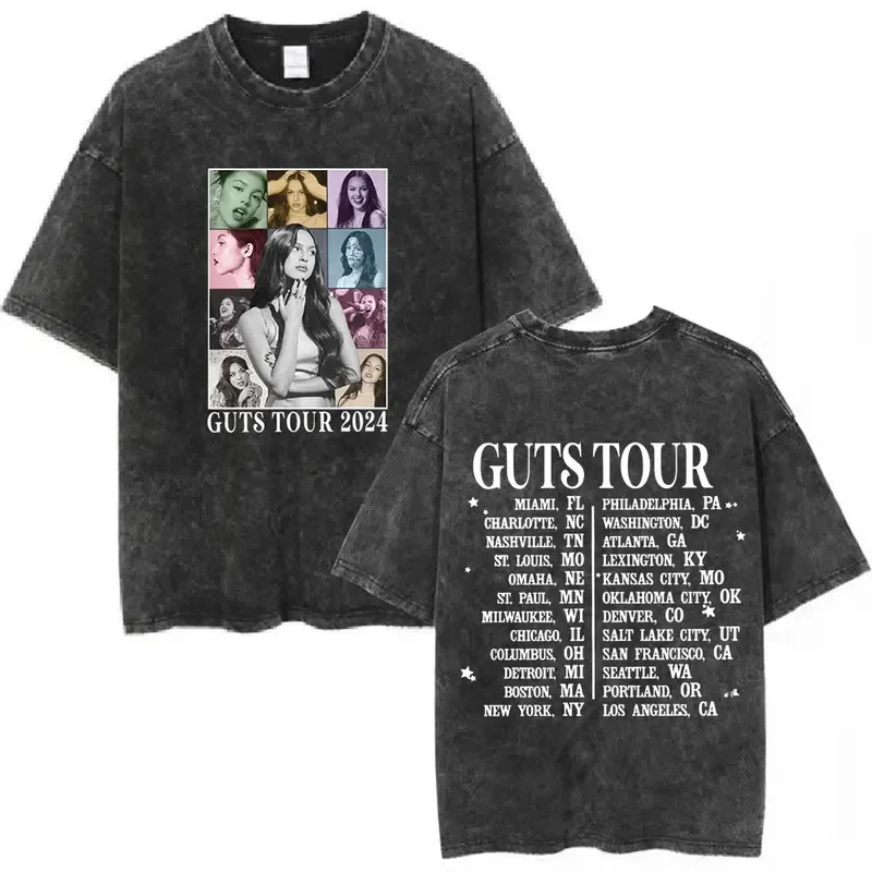 Sour Vampire Guts 2024 World Tour Vintage Washed T Shirts Men Women Fashion Hip Hop T-shirts Harajuku Casual Oversized T-shirt