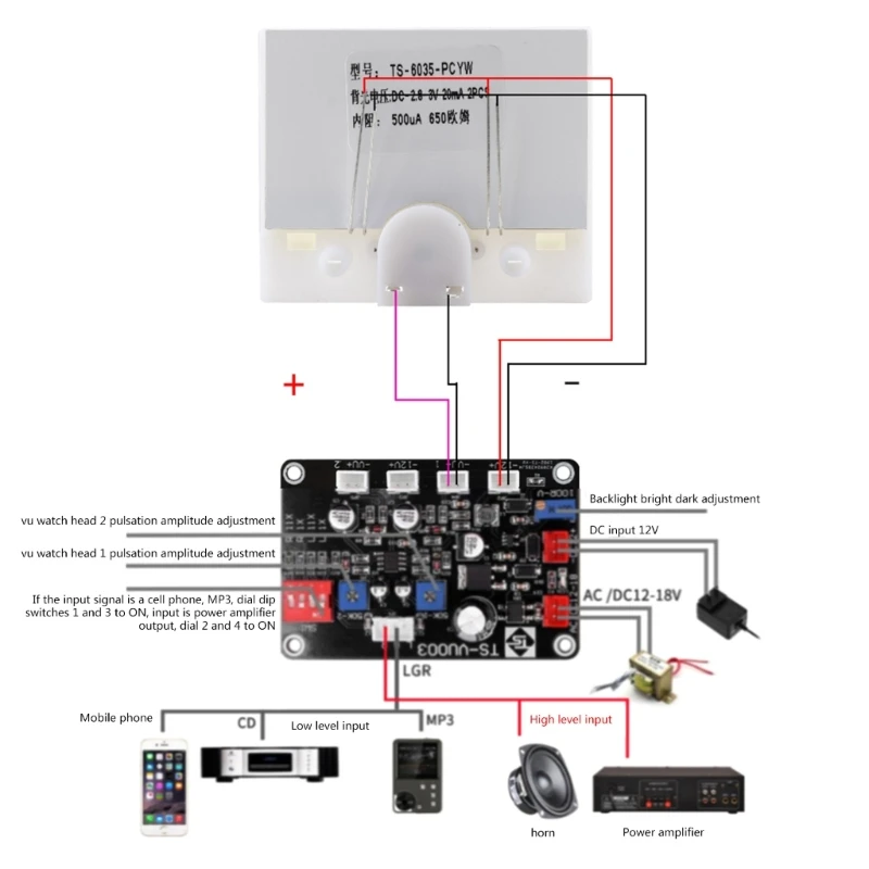 Professional Power Amplifier Meter DB Level Header VU Meter Backlit Audio Power Meter for Home Audio Quality Plastic-