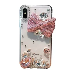 Man-made Diamond Bowknot Mobile Phone Case for iPhone 15, 14, 13, 12, 16 Pro Max, XR, Popular Design, Luxury Rhinestone