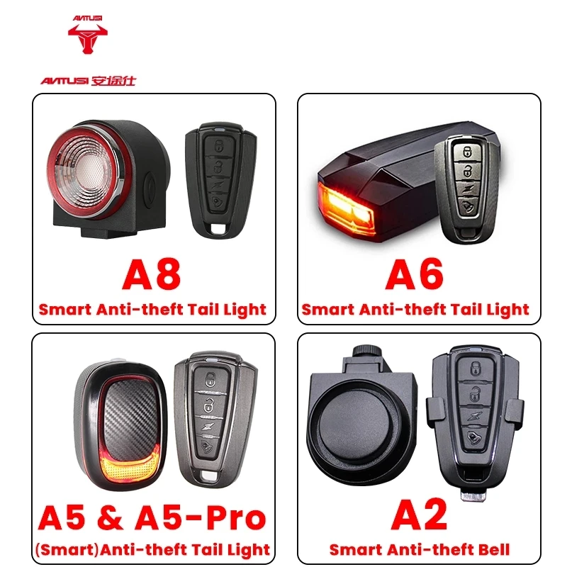 ANTUSI Bicycle Tail Lights Anti-theft Alarm Safety Rechargeable Smart Taillights With Wireless Remote Control Horn Rear Light