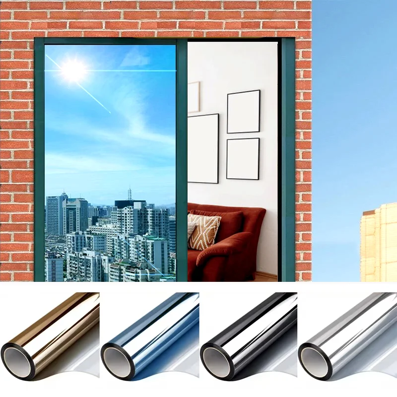 

House Window Tint Privacy Film Anti Look Vinyl Mirror Foil Non Adhesive Car Glass Screen Stickers Rolls Heat UV Protection Tools