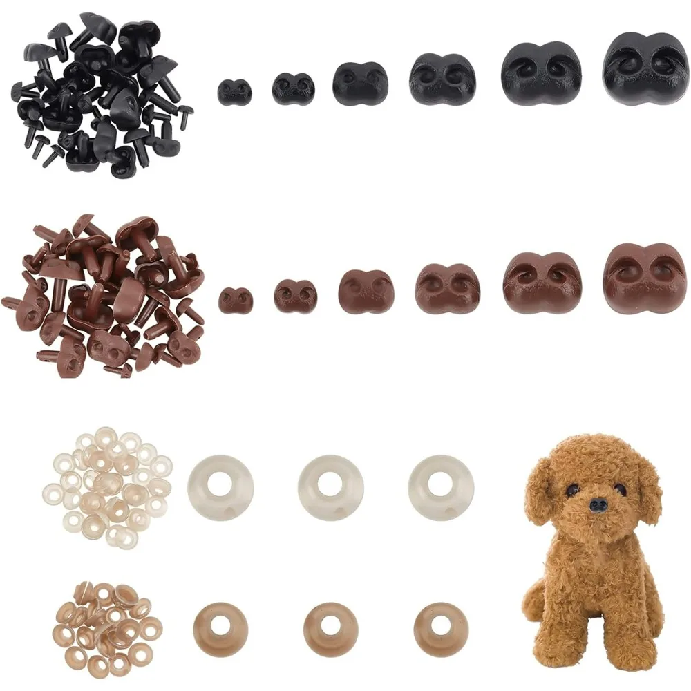 6 Sizes Safety Noses 72pcs Doll Noses Plastic Crafts Nose with Washers Assorted Sizes Animal Bear Noses for Plush Stuffed