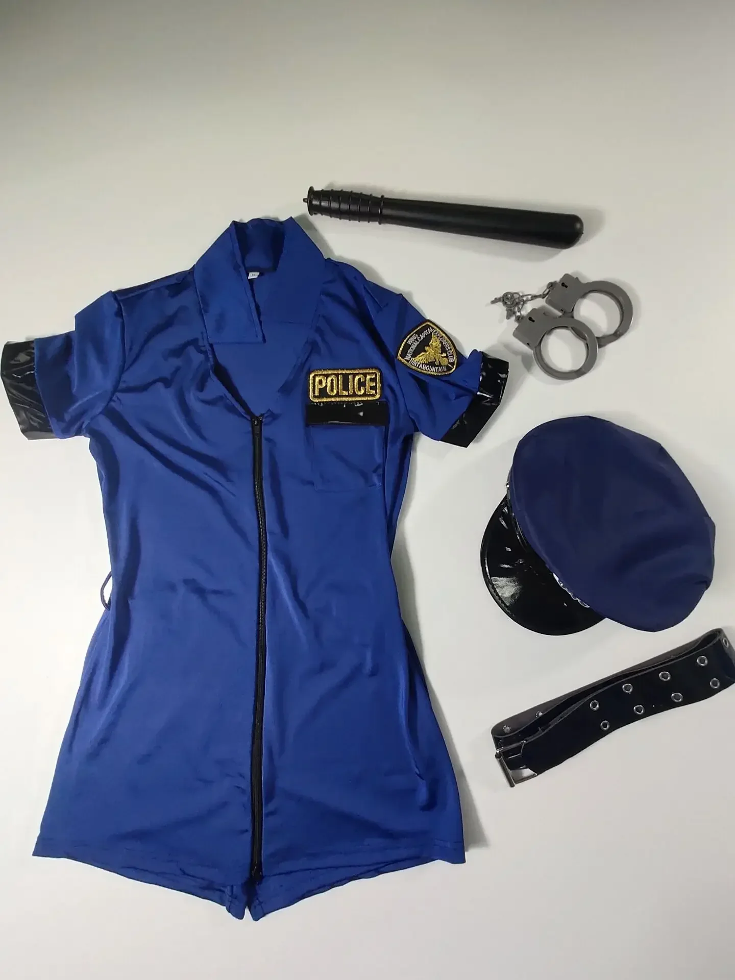 Blauwe Sexy Politie Vrouw Jurk Cosplay Kostuum Erotische Officier Uniform Carnaval Halloween Fancy Party Dress