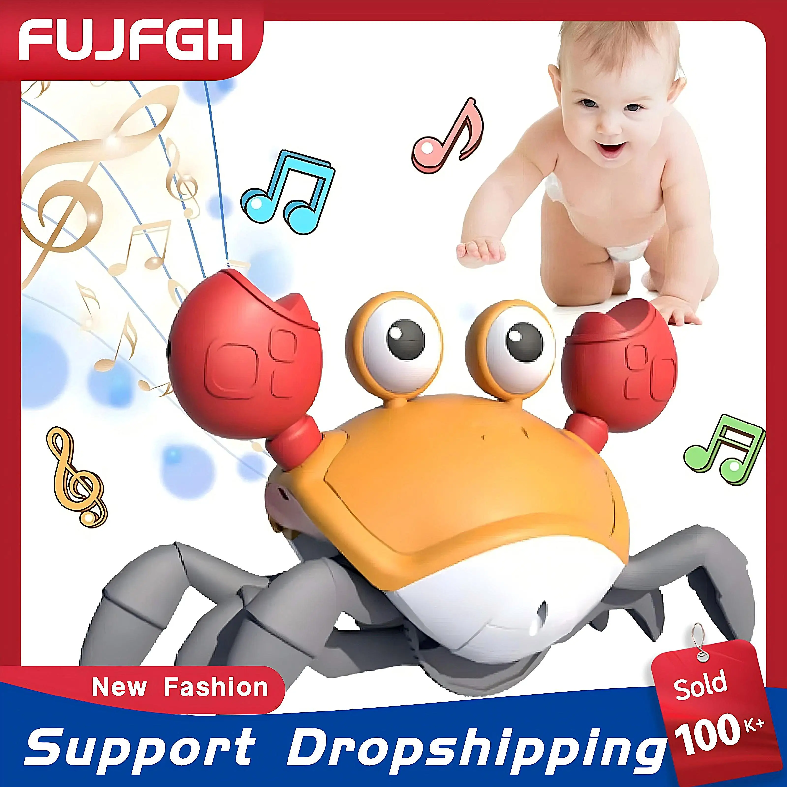 Dança Crab Sensing Toy para bebês, rastejando, interativo, escapar, caranguejos, música, Toddle Box, presentes de aniversário