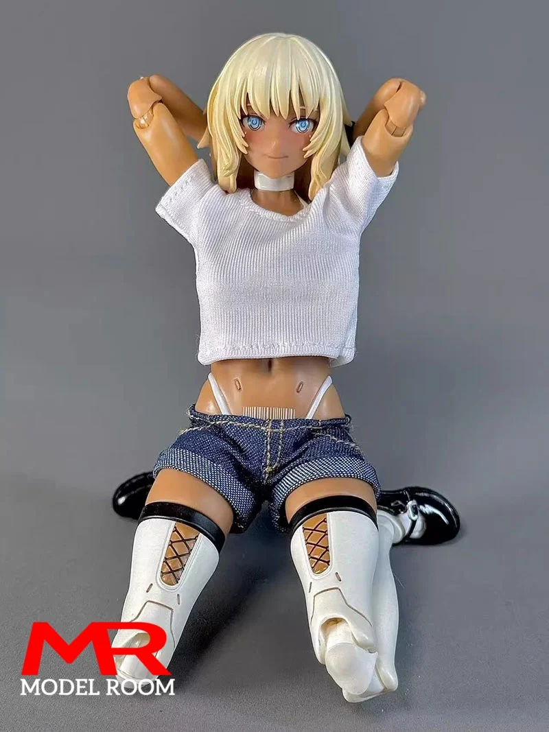 1/12 Scale Female T-shirt Denim Shorts Hot Pants Clothes Model Fit 6'' OB BJD Snail shell 86TOYS Soldier Action Figure Body Doll