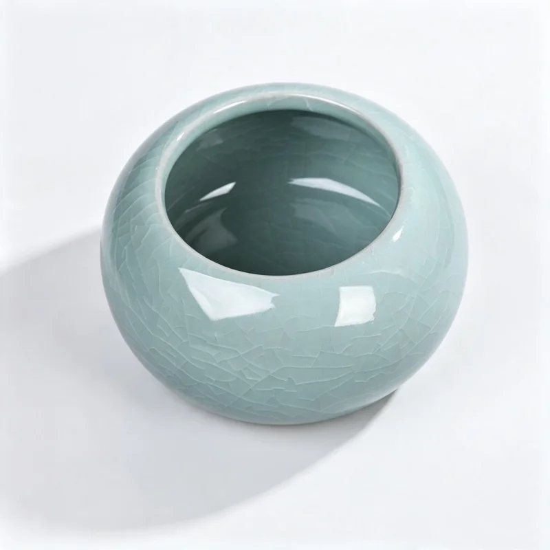 11cm Ceramic Flowerpot Ice-cracked Bowl Lotus Planter Mini Vase Glazed Bonsai Planting Pennywort Thou