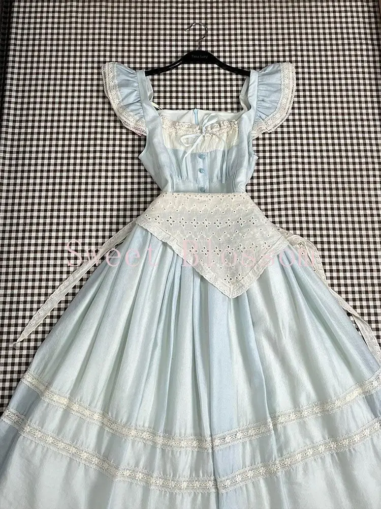 Französisch Elegante Retro Süße Blaue Kleid Frauen Neue Design Mode Spitze Patchwork Kleider Sommer Harajuku Dünne Nette Y2k Kleidung 2025