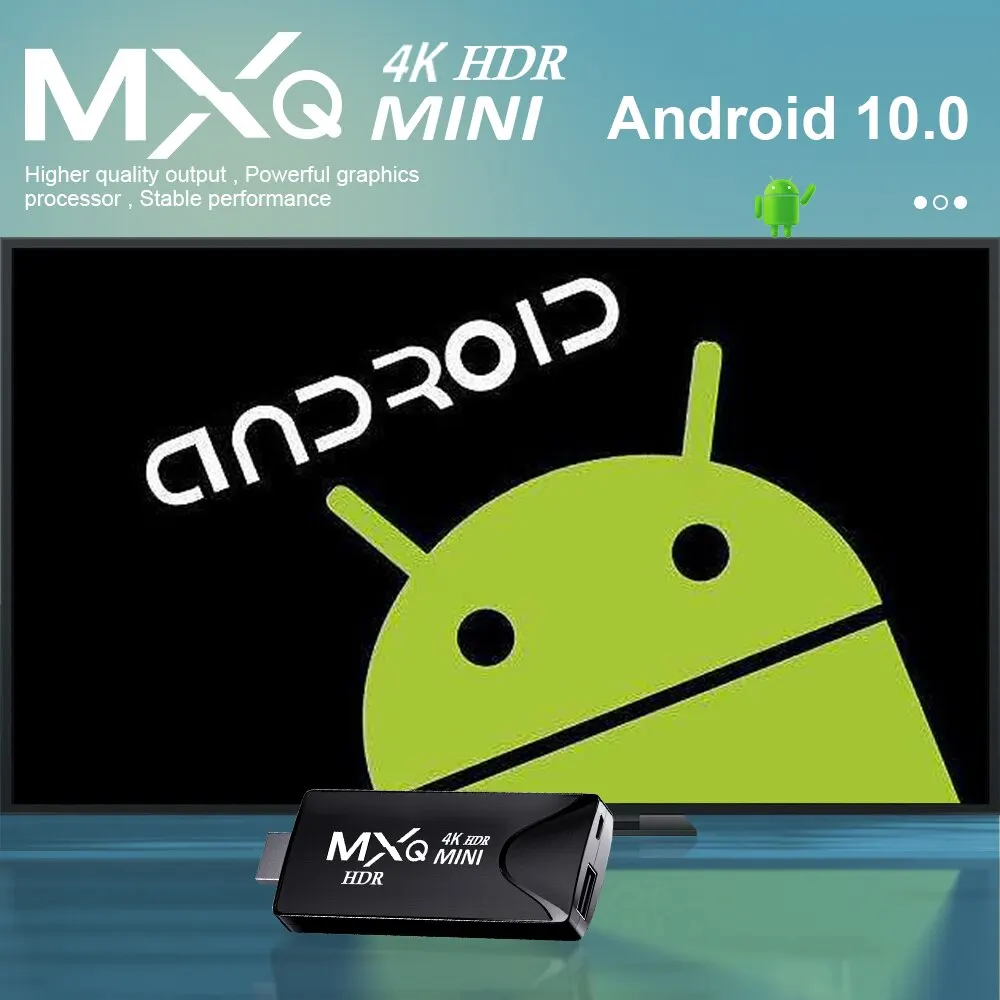 MXQMini Set Top Box TV pintar, Android 10 Quad Core 4K HD Play Store 2.4G Wifi Android H.265 pemutar Media