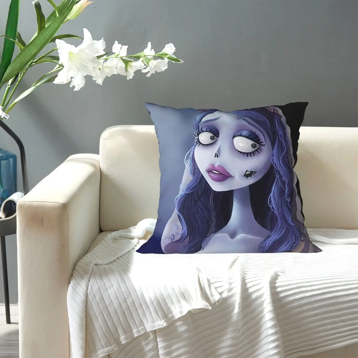 Funda de Almohada Cuadrada de Emily, la Novia Cadáver, con Cierre, Decorativa y Cómoda para el Hogar y la Sala de Estar