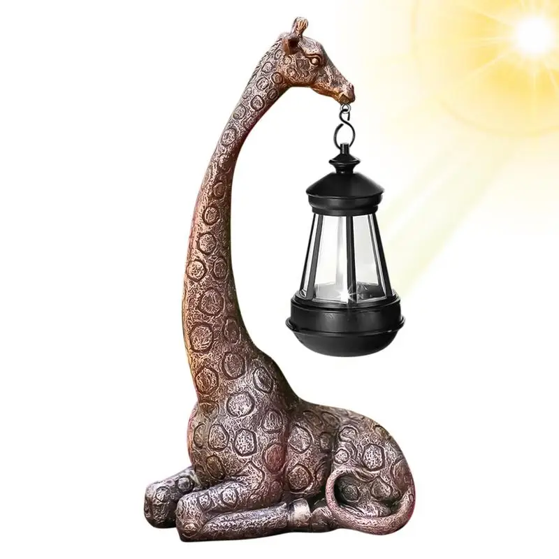 Cute Giraffe Solar Light Garden Statue Animal Figurine Lantern Giraffe Sculpture Animal Resin Statue Backyard Art Craft Ornament