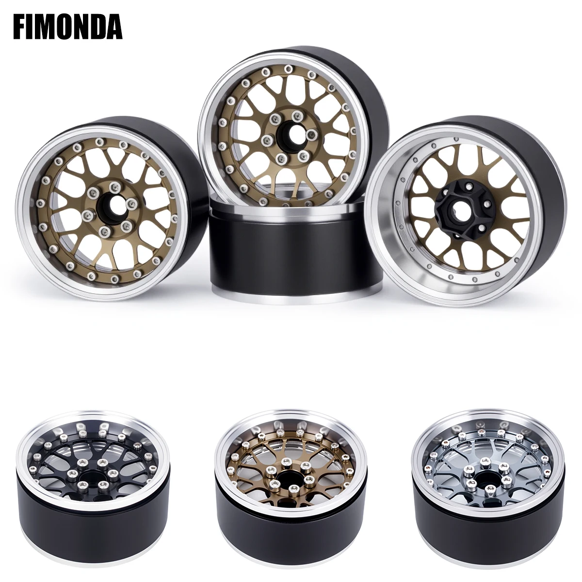 Ruote Beadlock da 2,2" in lega di alluminio da 4 pezzi, adatte universali per auto cingolate 1/10 RC Axial SCX10 II III e Traxxas TRX4