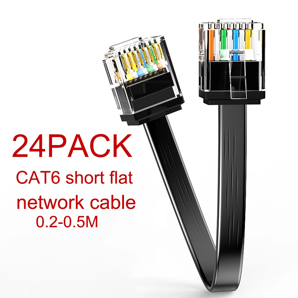 

Cat6 24 Pack Short Flat Cat6 Ethernet Patch Cable 1G Support Cat 6 Patch Cable for Patch Panel to Switch Flexiable