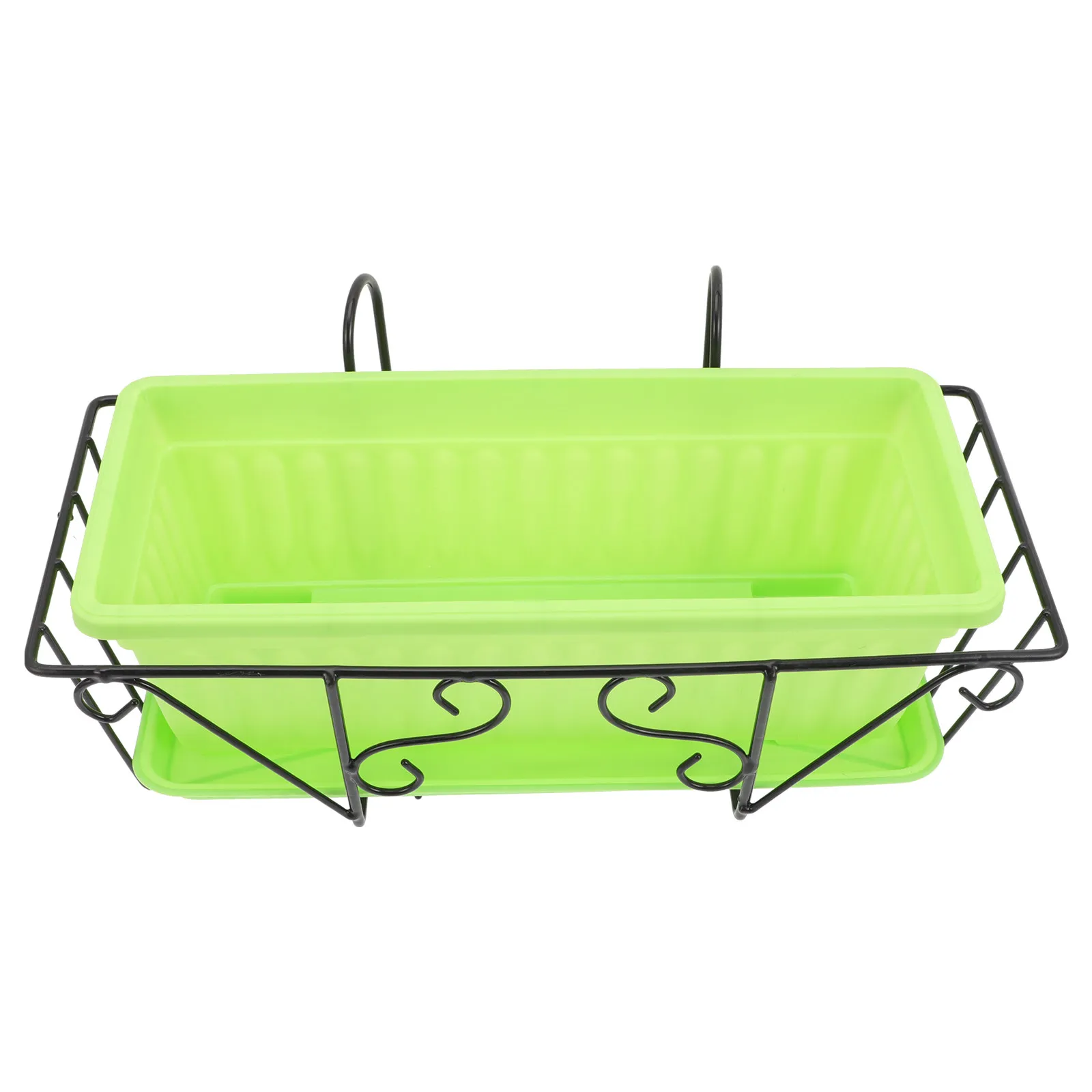 

1 Set Rectangular Hanging Flower Pot Thickened Plastic Balcony Planting Pot Vegetable Growing Container with Iron Rack and Tray