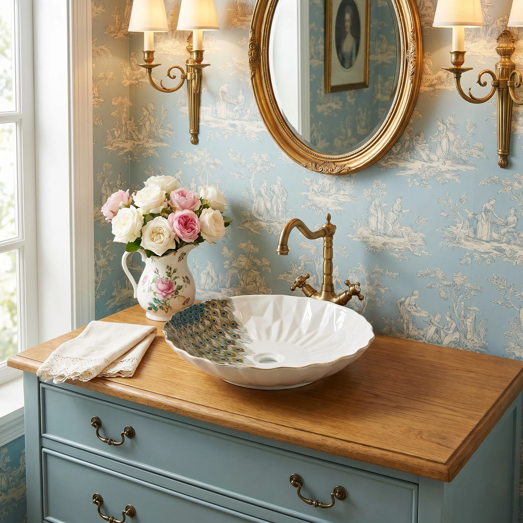 R*# Luxury Ceramic Art Basin Peacock Design Series