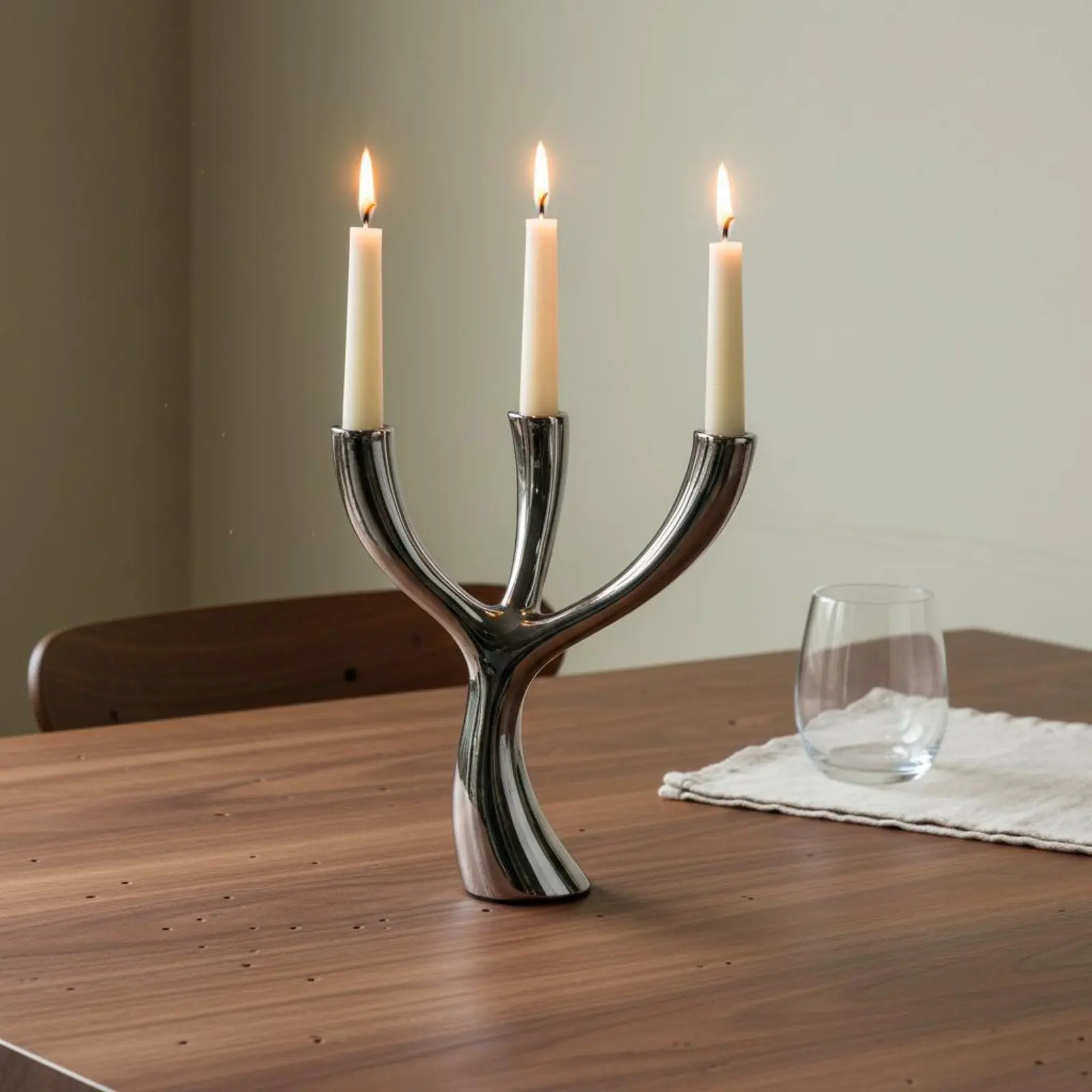 Silver Resin Candlestick Electroplated Finish Three-Arm Candlestick 3 Arm Candelabra Decorative Centerpiece for Living Room