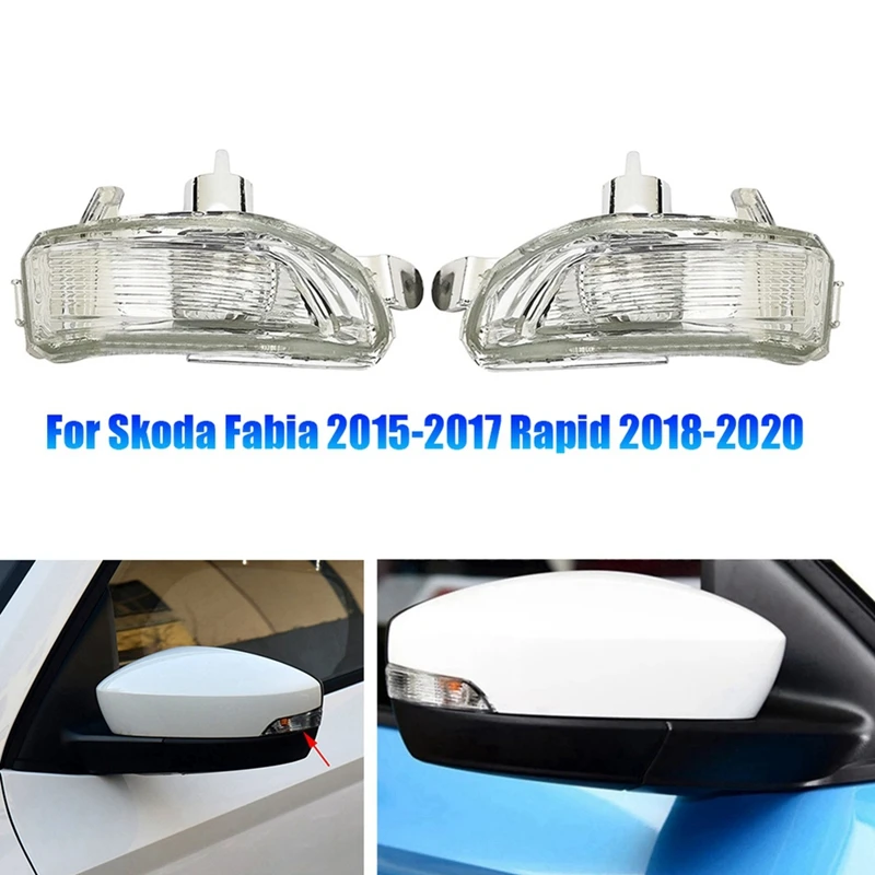 1 Pair Rearview Mirror Turn Signal Light Shell Indicator Transparent & Silver Plastic For Skoda Fabia 2015-2017 Rapid 2018-2020