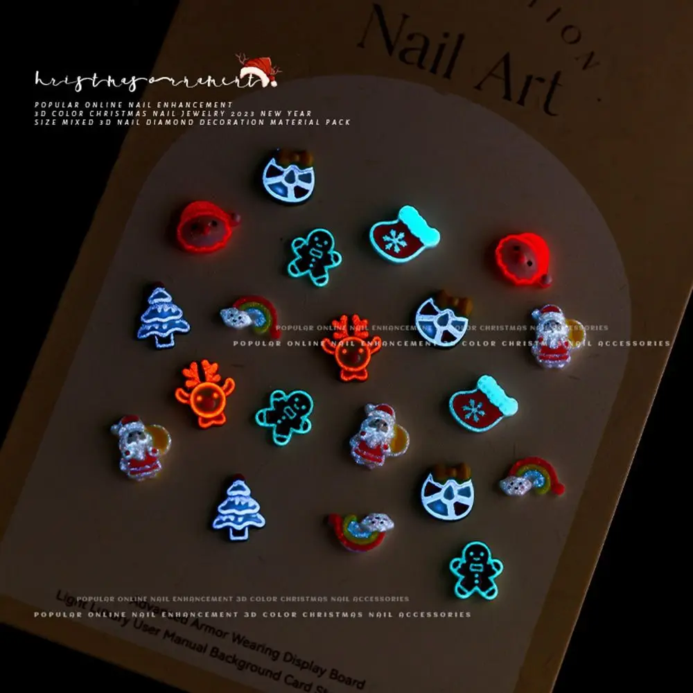 10pcs Mini Socks Nail Charms Resin Snowman Nail Ornaments Three-dimensional Luminous Christmas Nail Art Decoration Women