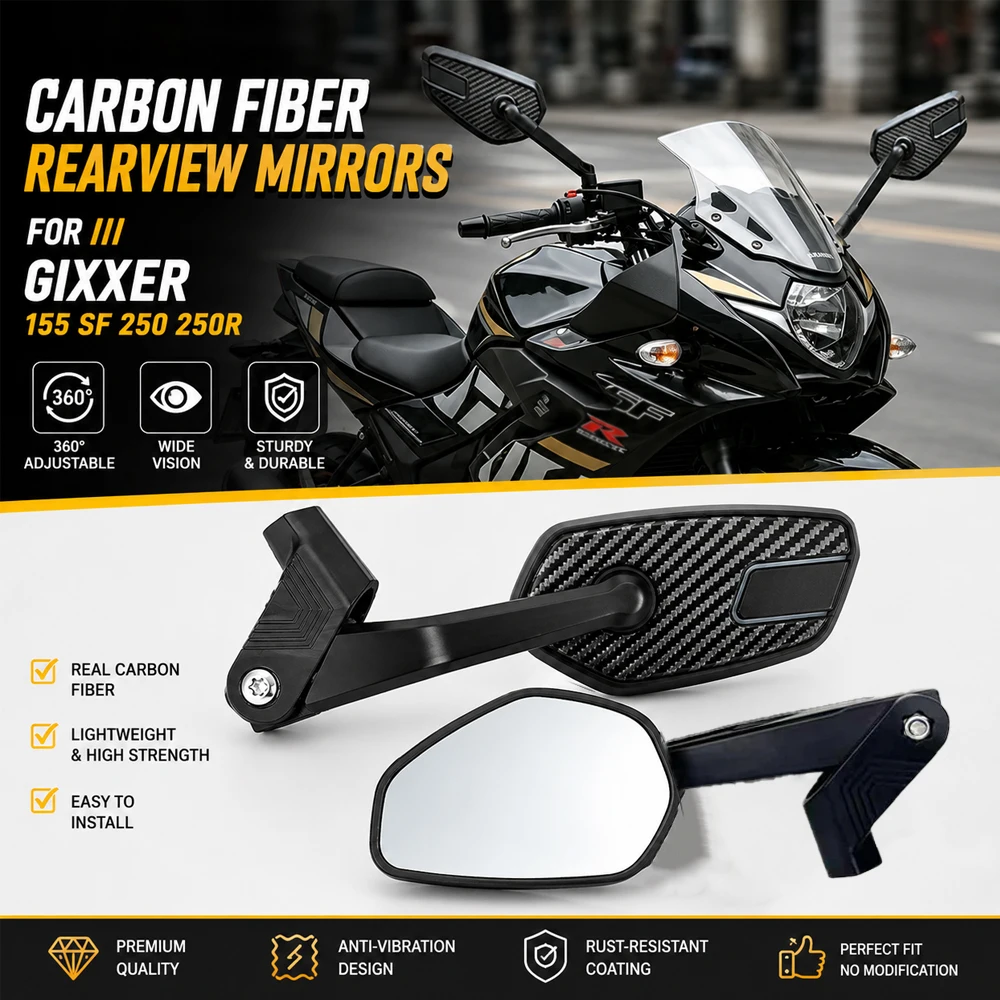 Carbon Fiber Rearview Mirror New For SUZU‘KI GIXXER 155 SF 250 250R Motorcycle Carbon Universal 8MM 10MM RearView Mirrors