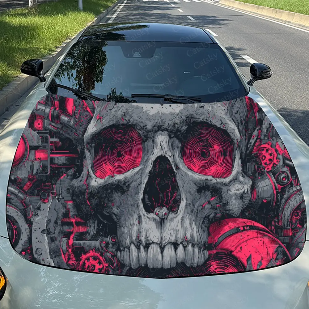 

Car Decal Skull with Red Mechanical Element Artistic Fusion in Cyber Gothic Design, Creating a Bold and Futuristic Visual Car Ho