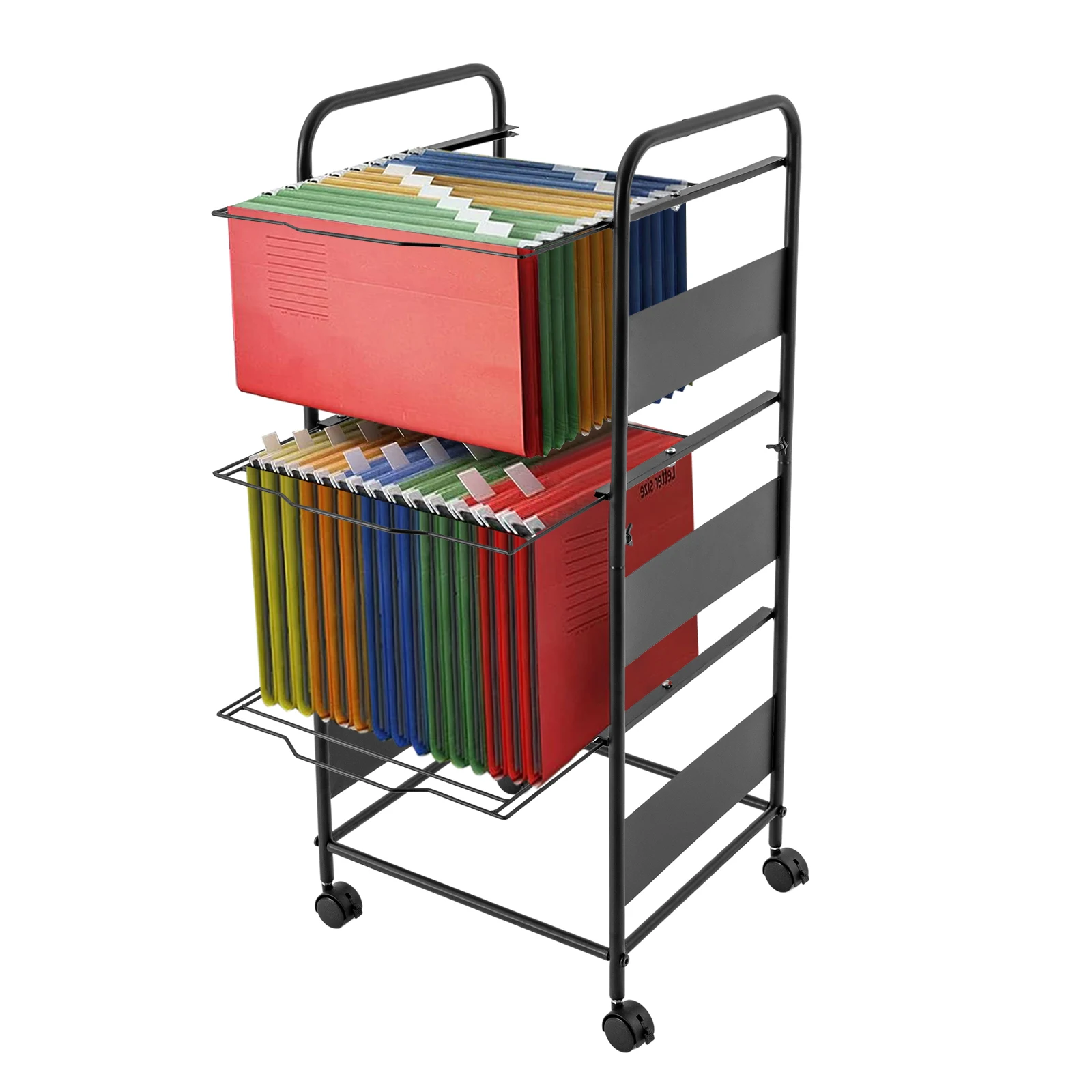 Bymaocar 3 Tiers Home Office Rolling File Cart w/Wheel 360° Rotatable File Folder Rack Drawer Free Standing Movable File Cabinet