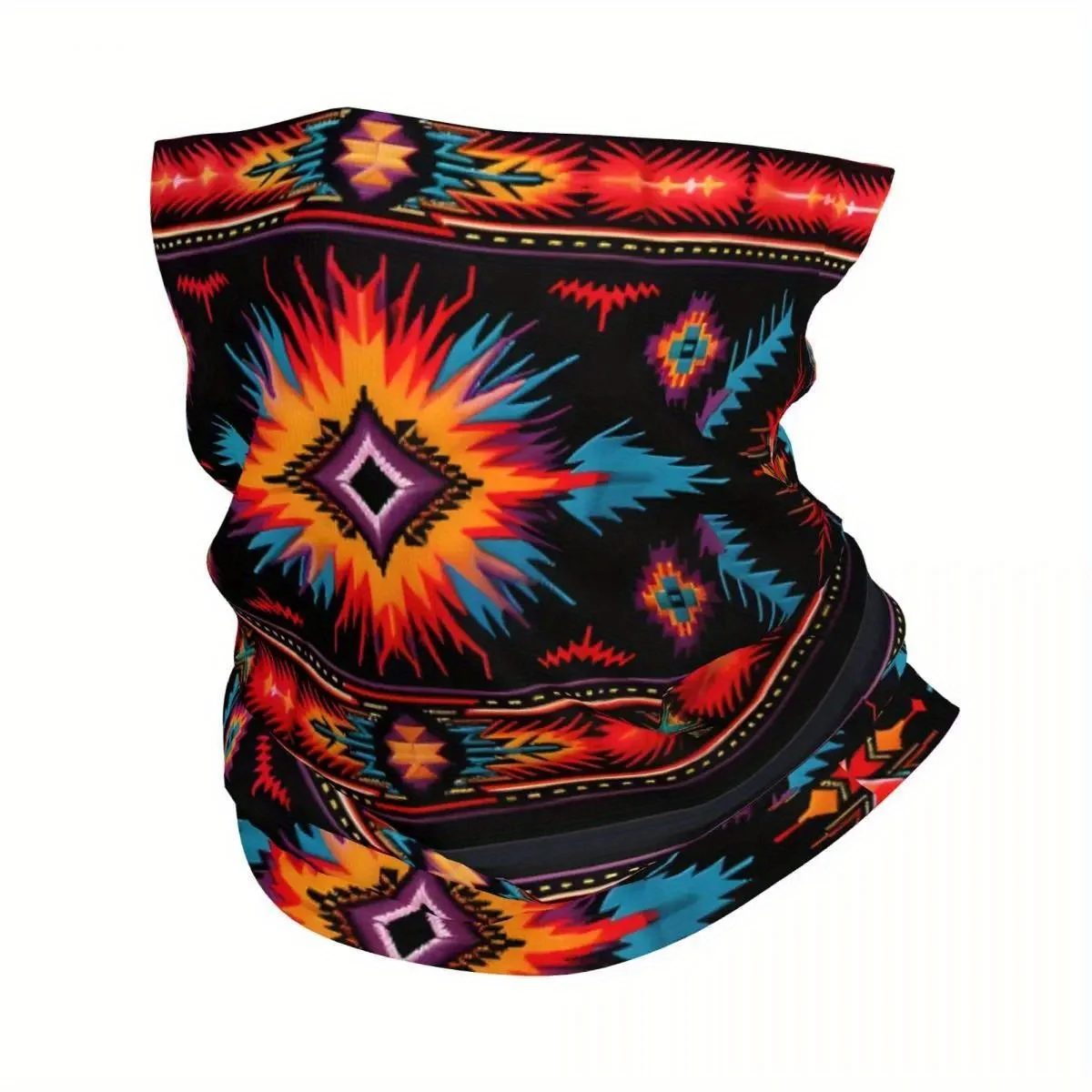 Mexican Style Art Thin Wrap Scarf Bandana Vibrant Geometric Print Neck Gaiter Face Cover Headband  for Casual Outdoor Fashion