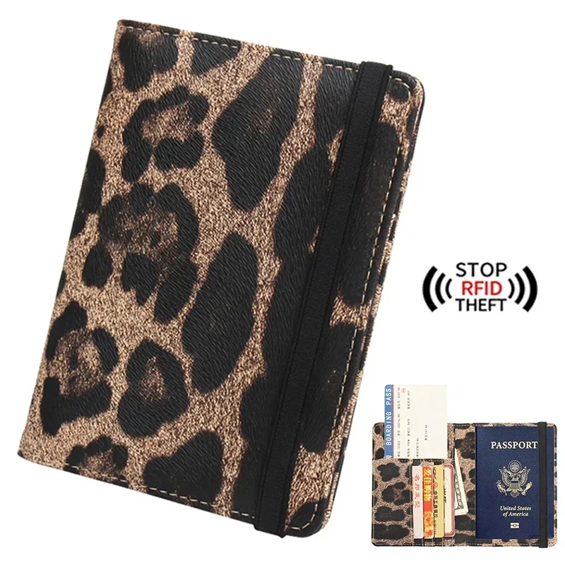 Women Brown Leopard Complex Travel Passport Holder Cover Case with Bandage Men Waterproof Multi-Function Ticket Protective Bags