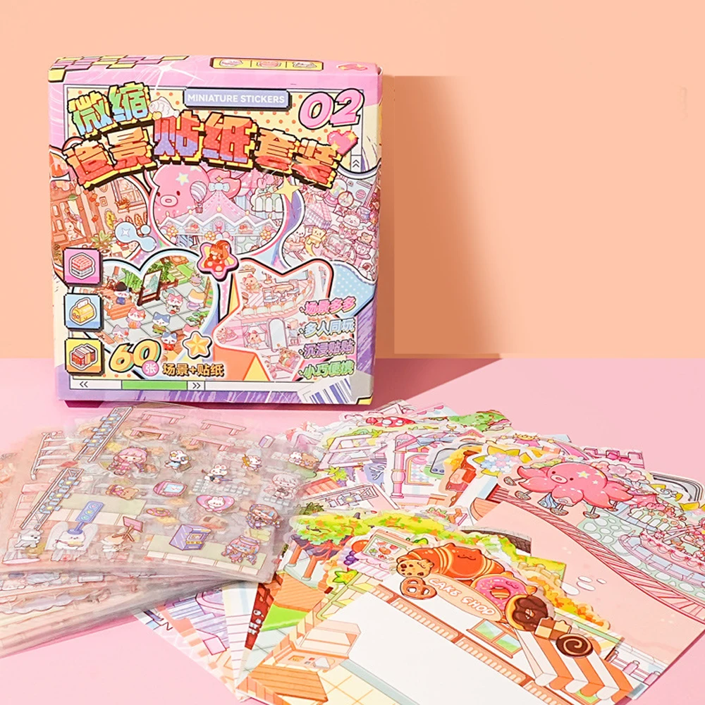 20Scenes in1Box 2.5D Landscape Sticker Album Cartoon Scene DIY Toy Game Festival Birthday Present Gift for Kid Girl Child image 3