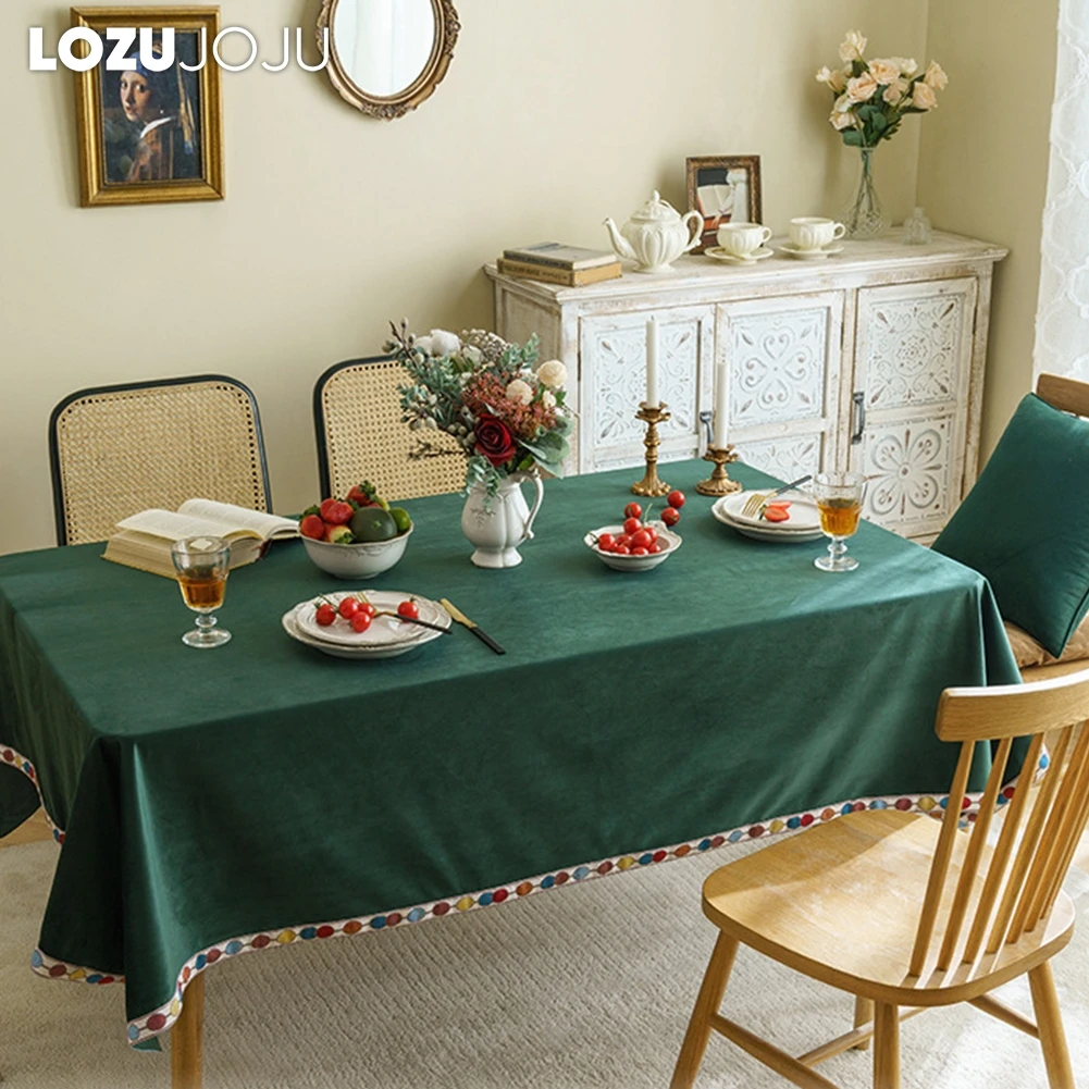 LOZUJOJU Table White Border Embroidery Color Embellishment Christmas Decoration 2023 Tablecloths for Dining 1PC