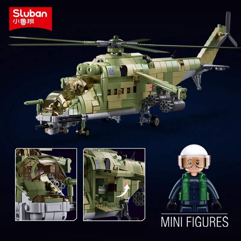 Sluban Military Tank Transport Helicopter Gunship Model Bricks Infantry Fighting Vehicle Weapon DIY Creative Building Block Toys