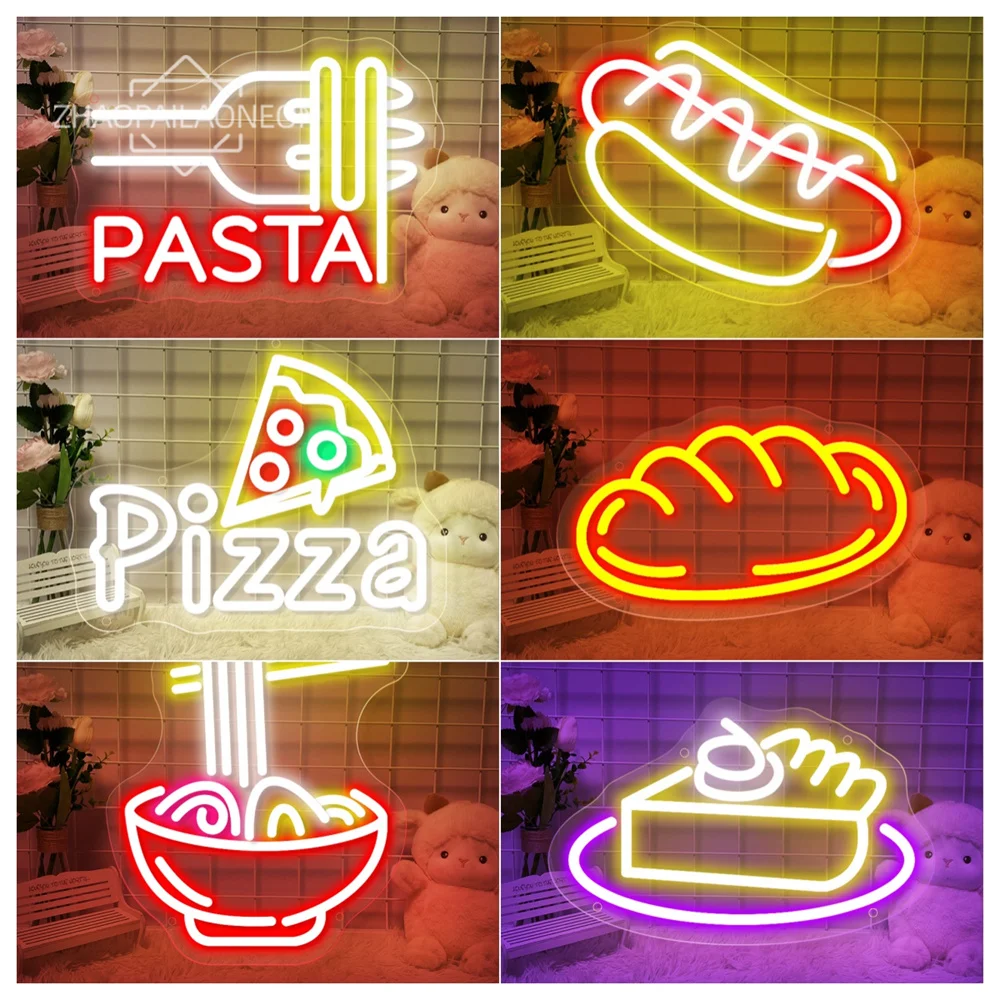 Neonowa znaki Led Pizza hot dog otwarta Neon restauracja/Bar biznesu wystrój sklepu lampki nocne Led do dekoracji pokój artystyczny na ścianę USB