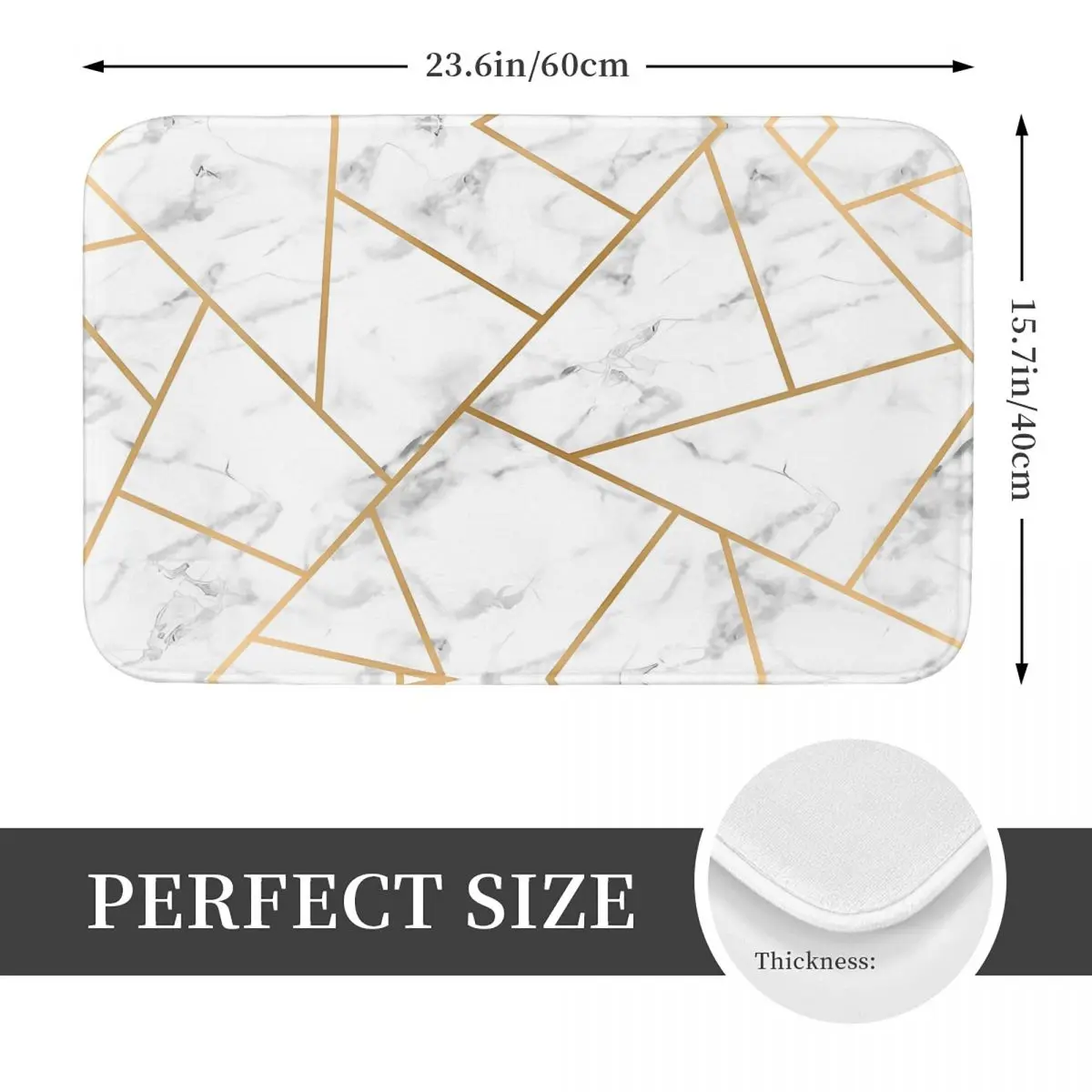 Geometric Lines Bath Mat White Marble and Gold Protective Toilet Pad Kitchen Shower Door Anti-Slip Foot Mat Bathroom Carpet