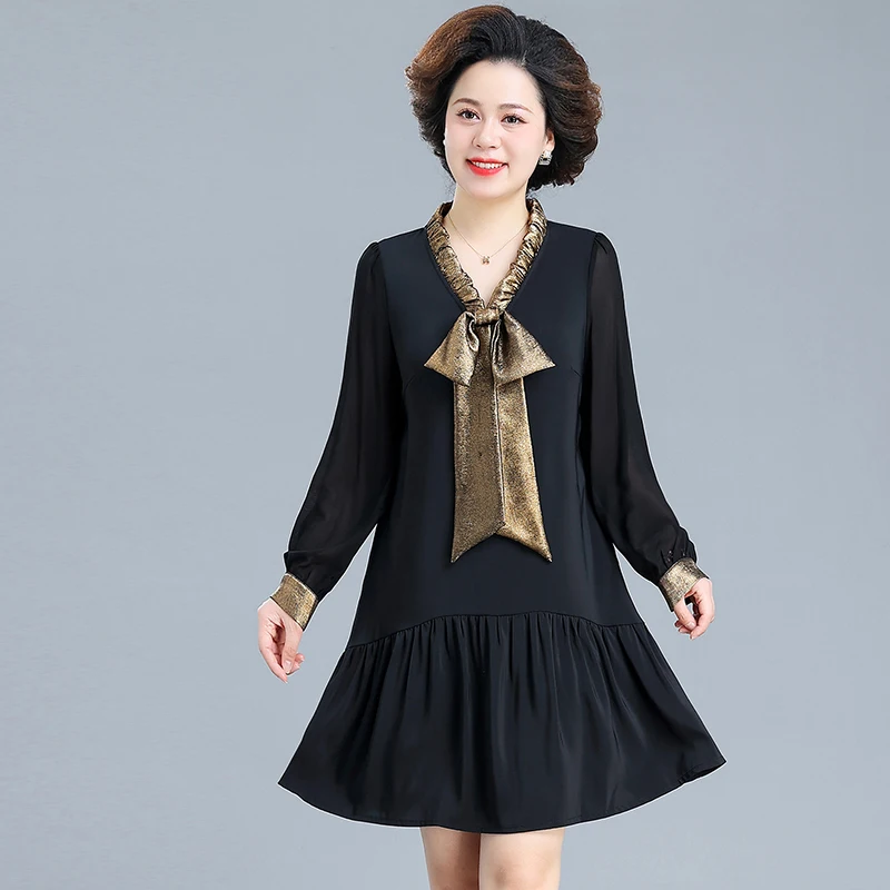 

Стильное весеннее платье миди для женщин среднего возраста: классическое, элегантное, повседневное, с V-образным вырезом, из смесового полиэстера