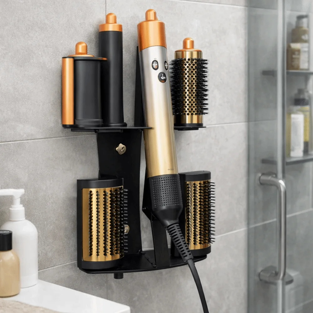 

No Drill Curling Iron Storage Holder Wall Mounted/Desktop Space Saving Hair Dryer Stand Non-slip Hair Tool Organizer