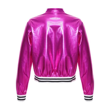 Girls Sequin Dance Jacket 2 Kids Girls Shiny Sequins Hip Hop Jazz Dance Jacket Long Sleeve Zipper Bomber Coat Outerwear Disco Stage Performance Streetwear 2