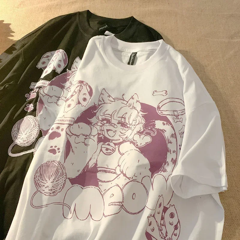 T-Shirt à Manches Courtes pour Homme et Femme, Vêtement Estival et Coréen, avec Dessin Animé Second 152, Y2K