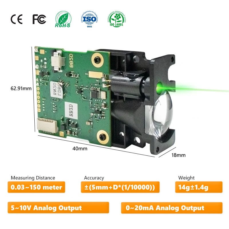 LDJG 520nm Green Laser Distance Sensor Module 60m Outdoor Use UART Laser Sensor For Distance Measure
