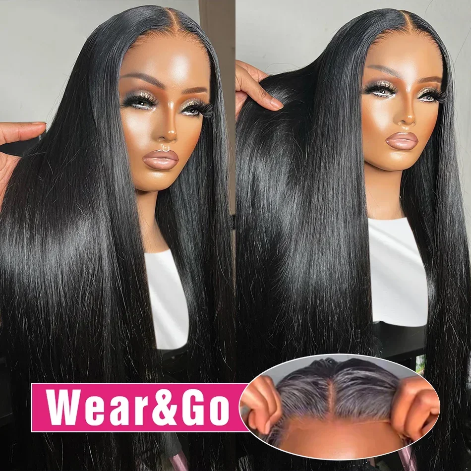 Wear Go Glueless Wig 30 34 Inch Bone Straight 13x6 HD Lace Frontal Wig Human Hair Pre plucked 6x4 Transparent HD Lace Front Wig