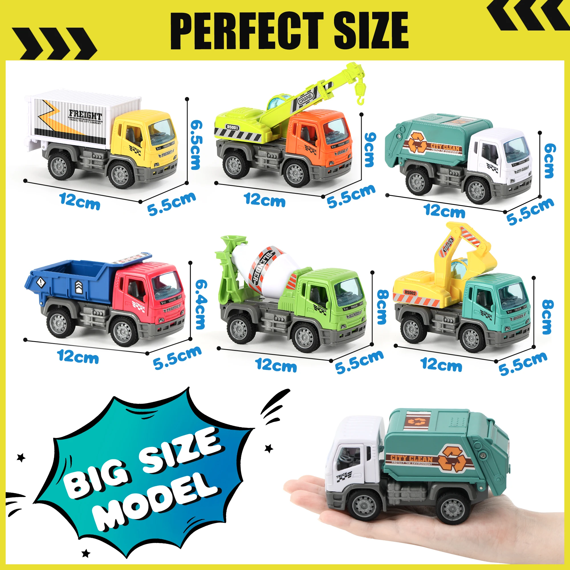 6pcs City Truck Toy Pull Back Construction Vehicles Cartoon Engineering Vehicle Car Toys For Kids Party Favors Birthday Gifts
