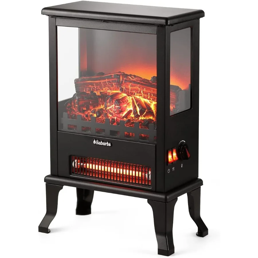 

Suburbs TS17Q Infrared Electric Fireplace Stove 19 Freestanding Heater with 3-Sided Realistic Flame View Advanced Overheating P